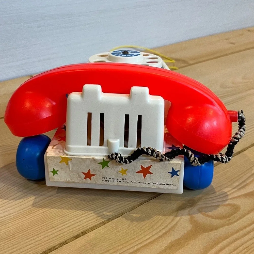 Vintage Fisher Price Chatter phone 747 Pull‎ Toy 1985 Rotary Dial Rolling Eyes